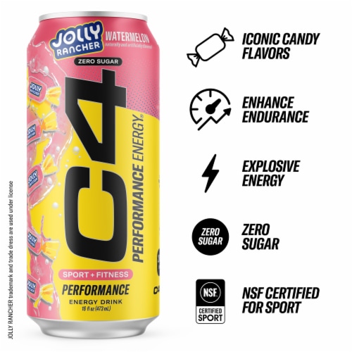 C4 Performance Jolly Watermelon Energy Drink Can Perspective: left