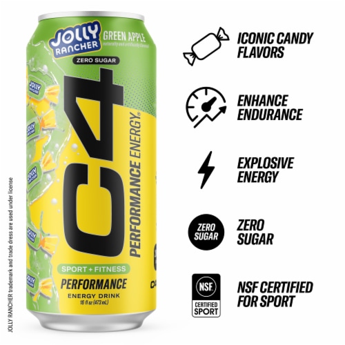 C4 Performance Jolly Green Apple Energy Drink Can Perspective: left