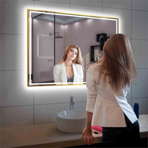 Blossom Stellar 48  Brush Gold LED Glass Mirror with Antifog Perspective: left