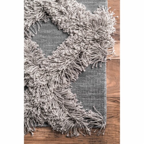 Nuloom Francene Diamond Trellis Shag Area Rug in Silver Perspective: left
