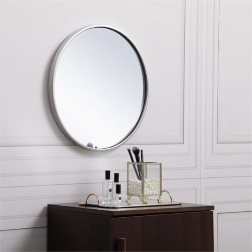 Elegant Decor Eternity 18  Round Mid Century Metal Frame Mirror in Silver Perspective: left