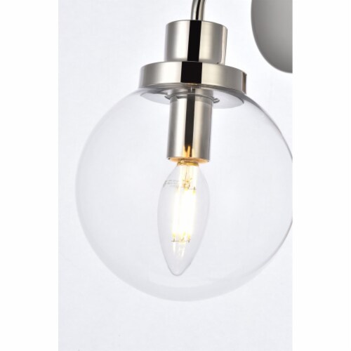 Hanson 1 light bath sconce in polished nickel with clear shade Perspective: left