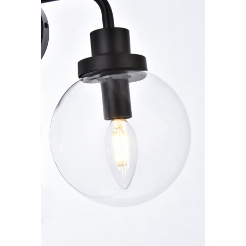 Hanson 3 lights bath sconce in black with clear shade Perspective: left