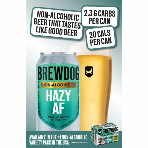 BrewDog Hazy AF New England Style Hazy Non-Alcoholic Craft Beer Perspective: left