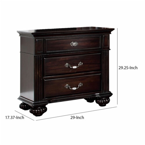 Benjara Syracuse 29 Traditional Wood Beautiful Nightstand in Dark Walnut Perspective: left