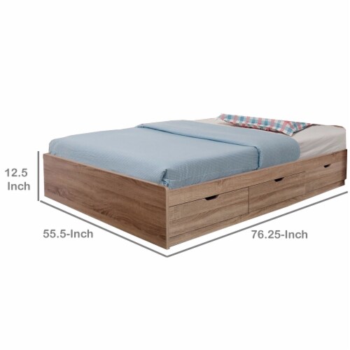 Wooden Full Size Bed Frame with 3 Drawers and Grain Details, Taupe Brown Perspective: left