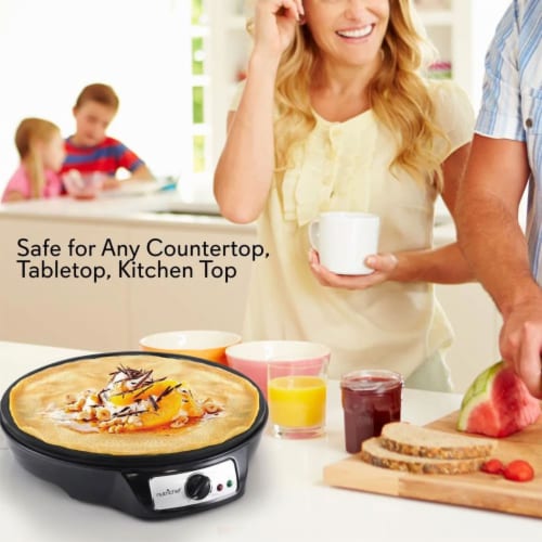 NutriChef Electric Nonstick Griddle Crepe Injera Maker Hot Plate Cooktop, Black Perspective: left