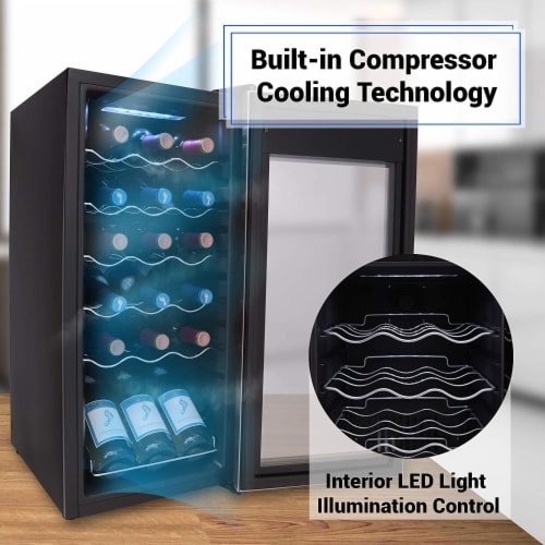 NutriChef Digital Electric 18 Bottle Thermoelectric Wine Chiller Cooler, Black Perspective: left