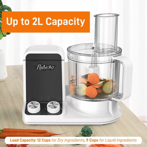 NutriChef 12 Cup Multi Function Food Processor with 6 Attachment Blades, White Perspective: left