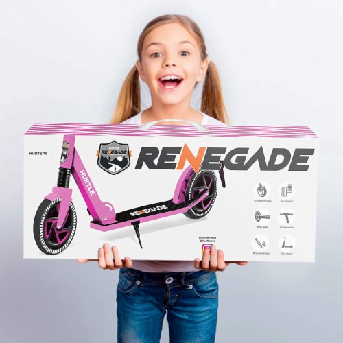 Hurtle Renegade Lightweight Foldable Teen and Adult Commuter Kick Scooter, Pink Perspective: left