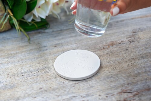 Jurassic Park Tyrannosaurus Rex Logo Heavy Duty Ceramic Coaster | 4 Inches Round Perspective: left