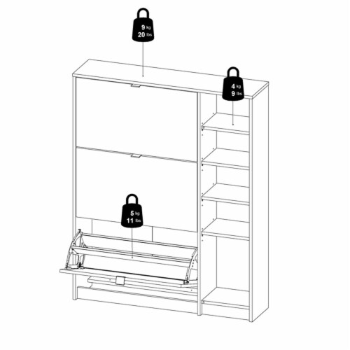 Tvilum Bright 3 Drawer Shoe Cabinet Door in Oak White High Gloss with 2 Layers 1 Fry s Food Stores