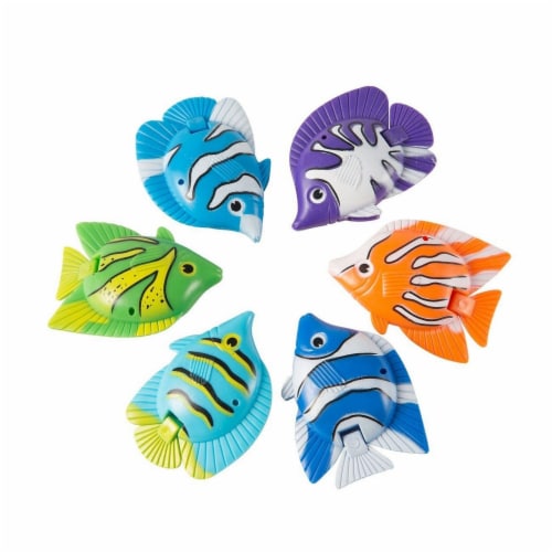 Swimline Fish Catch Game Dive Toys 6-Pack with Fishing Net Weighted Catch  and Retrieval Game for Swimming Pool & Bath Tub for Kids Multi Color Rings