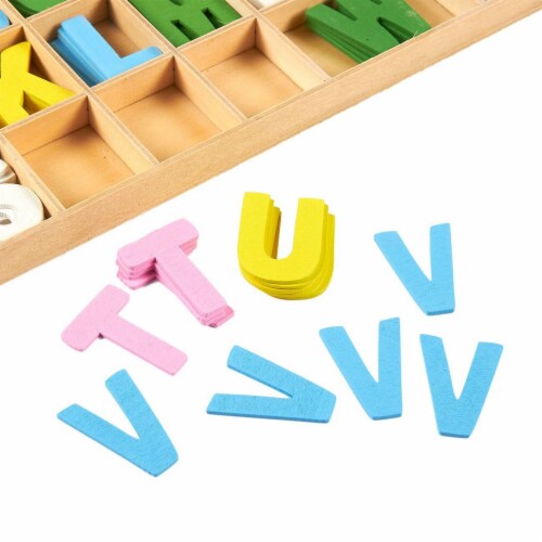 260-Piece Wooden Alphabet Letters with Storage Tray Set, Kids Learning Toy - Multicolor Perspective: left