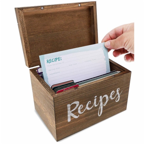 Juvale Wood Recipe Organization Box with Cards and Dividers, 7.1 x 5 x 4.7 Inches Perspective: left