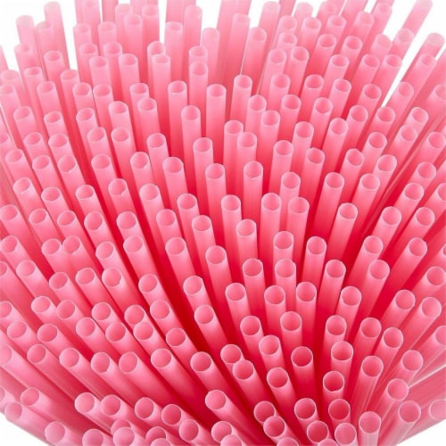 300ct Plastic Pink Disposable Party Drinking Straws 10" Perspective: left