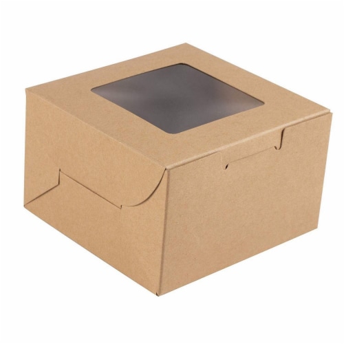 25 Pack Kraft Paper Cake Box with Display Window, 4 x 4 x 2.3 Inches, Brown Perspective: left