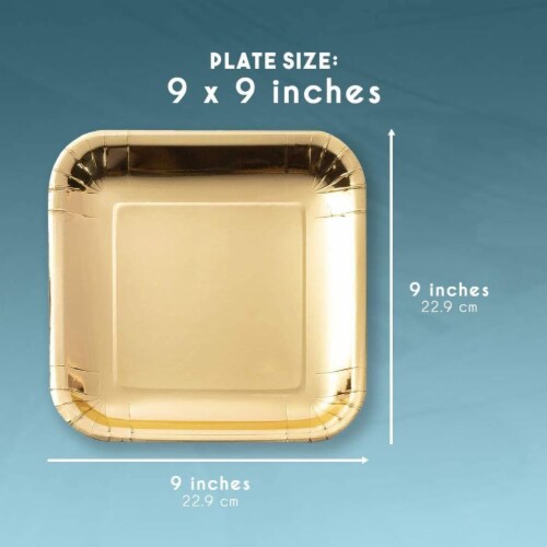 48 Pcs Gold Paper Plates, Disposable 9  Square Plates for Cake, Party Supplies Perspective: left