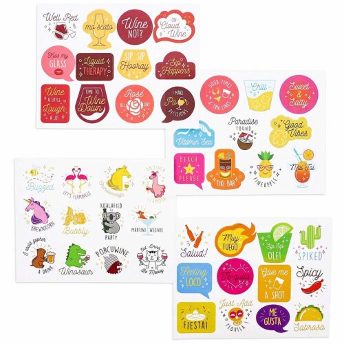 Paper Junkie 47-Count Reusable Wine Drink Glass Sticker Cling Markers