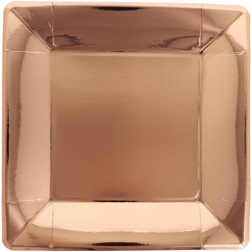 Square Rose Gold Foil Paper Party Plates for Lunch and Dinner (10 In, 48 Pack) Perspective: left
