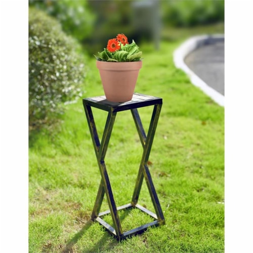 ORE International19.5 Tall Grey Stone Slab Black and Gold Plant StandMetal Perspective: left