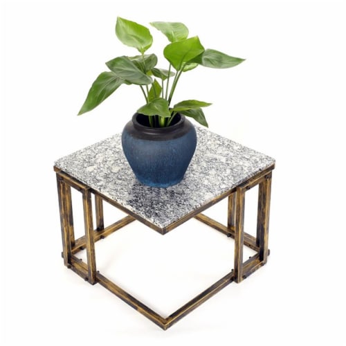 ORE International14.5  Tall Granite Marble Black and Gold Plant StandMetal Perspective: left