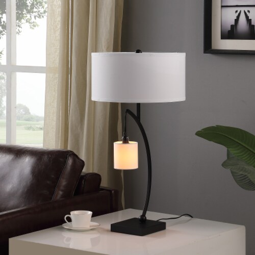 28.5 In Contemporary Dual Black Arc With Hanging Pendelum Lamp Metal Table Lamp Perspective: left