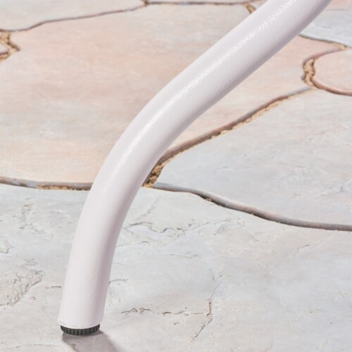 Simon Outdoor Aluminum Round Dining Table, White Perspective: left