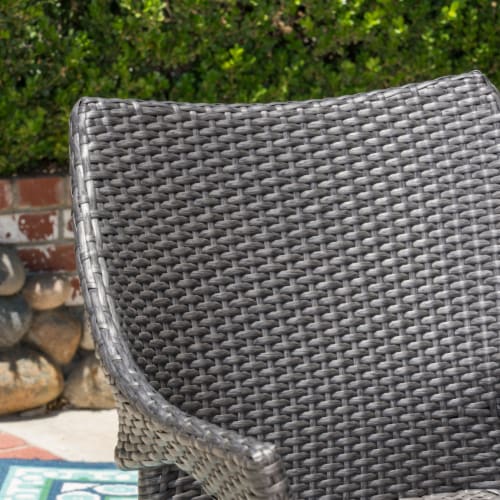 Mann Outdoor 3 Piece Wood and Wicker Bistro Set, Gray and Gray Perspective: left