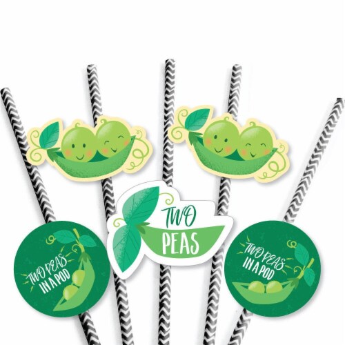 Big Dot of Happiness Double the Fun Twins Two Peas in a Pod - Striped Paper Straw Decor 24 Ct Perspective: left
