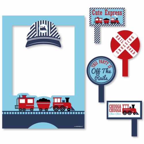 Big Dot of Happiness Railroad Party Crossing - Steam Train Photo Booth Picture Frame & Props Perspective: left