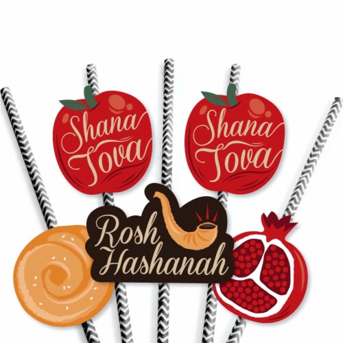 Big Dot of Happiness Rosh Hashanah - Paper Straw Decor - New Year Striped Decor Straws 24 Ct Perspective: left