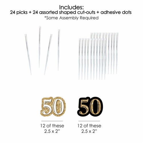 Big Dot of Happiness Adult 50th Birthday Gold Dessert Cupcake Toppers Clear Treat Picks 24 Ct Perspective: left