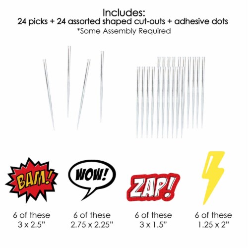 Big Dot of Happiness Bam Superhero - Dessert Cupcake Toppers - Party Clear Treat Picks 24 Ct Perspective: left