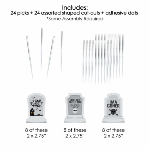 Big Dot of Happiness Graveyard Tombstones - Cupcake Toppers Party Clear Treat Picks - 24 Ct Perspective: left