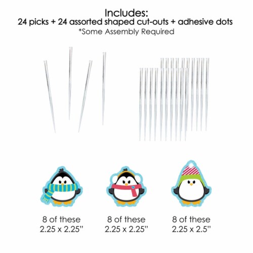 Big Dot of Happiness Holly Jolly Penguin - Cupcake Toppers Christmas Clear Treat Picks 24 Ct Perspective: left