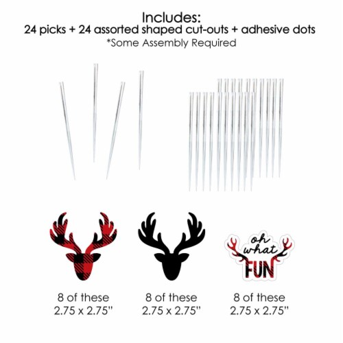 Big Dot of Happiness Prancing Plaid Dessert Cupcake Toppers Christmas Clear Treat Picks 24 Ct Perspective: left
