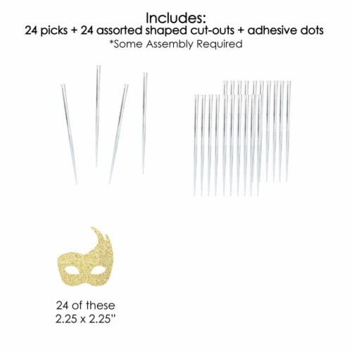 Big Dot of Happiness Gold Glitter Mask No-Mess Dessert Cupcake Topper Party Treat Picks 24 Ct Perspective: left