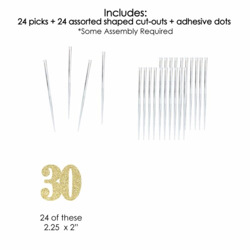 Big Dot of Happiness Gold Glitter 30 - Dessert Cupcake Toppers - Party Treat Picks 24 Ct Perspective: left