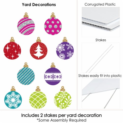 Big Dot of Happiness Colorful Ornaments Lawn Outdoor Holiday & Christmas Yard Decor 10 Pc Perspective: left