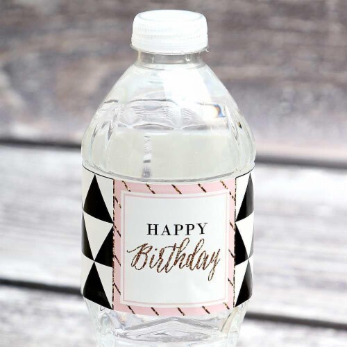 Big Dot of Happiness Chic Happy Birthday Pink Black & Gold Water Bottle ...