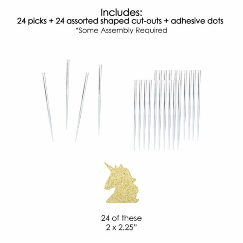 Big Dot of Happiness Gold Glitter Unicorn - No-Mess Dessert Cupcake Toppers Treat Picks 24 Ct Perspective: left