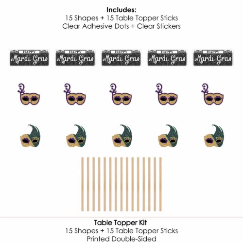 Big Dot of Happiness Mardi Gras - Masquerade Party Centerpiece Sticks - Table Toppers - 15 Ct Perspective: left