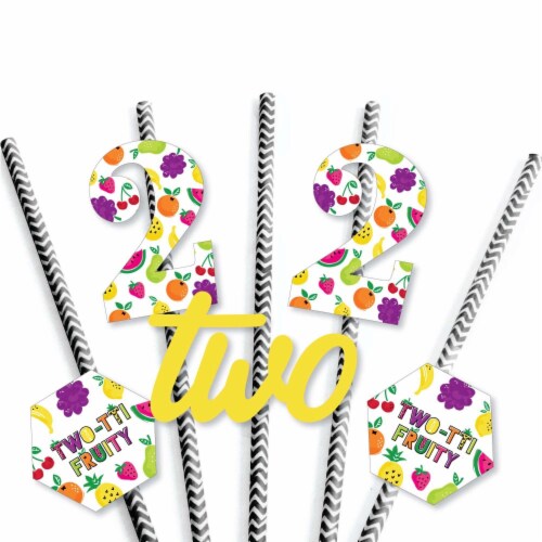 Big Dot of Happiness 2nd Birthday Two-tti Fruity - Striped Paper Straw Decor 24 Ct Perspective: left
