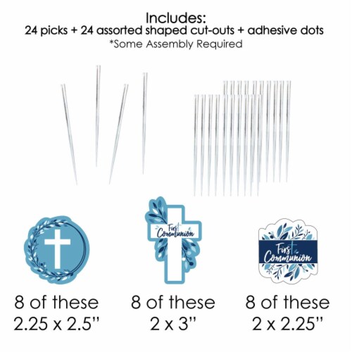 Big Dot of Happiness First Communion Blue Elegant Cross Cupcake Toppers Treat Picks 24 Ct Perspective: left