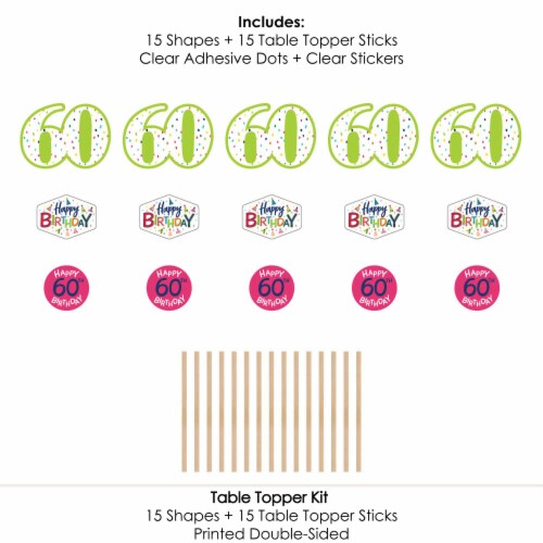 Big Dot of Happiness 60th Birthday - Cheerful Birthday Centerpiece Sticks Table Toppers 15 Ct Perspective: left
