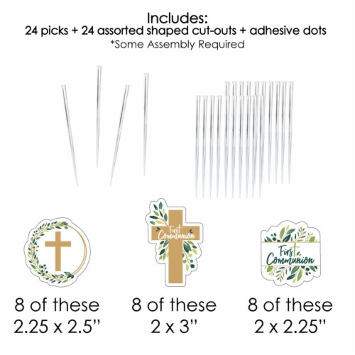 Big Dot of Happiness First Communion Elegant Cross Dessert Cupcake Toppers Treat Picks 24 Ct Perspective: left