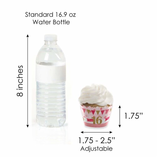Big Dot of Happiness Sweet 16 Decor 16th Birthday Cupcake Wrappers & Treat Picks Kit 24 Ct Perspective: left