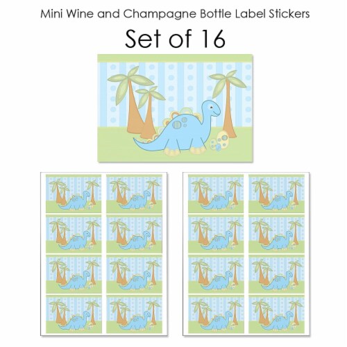 Big Dot of Happiness Baby Boy Dinosaur - Mini Wine Bottle Label Stickers - Party Favor 16 Ct Perspective: left
