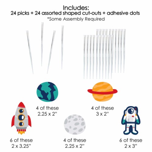 Big Dot of Happiness Blast Off to Outer Space Dessert Cupcake Toppers Clear Treat Picks 24 Ct Perspective: left
